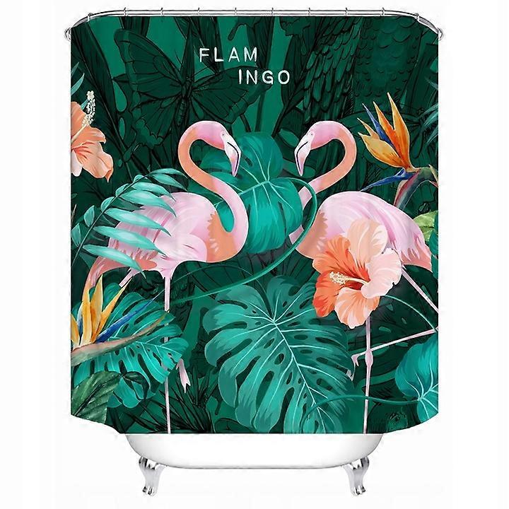 Shower curtain with 12 rings for fixing, 150x180 cm, flamingoC