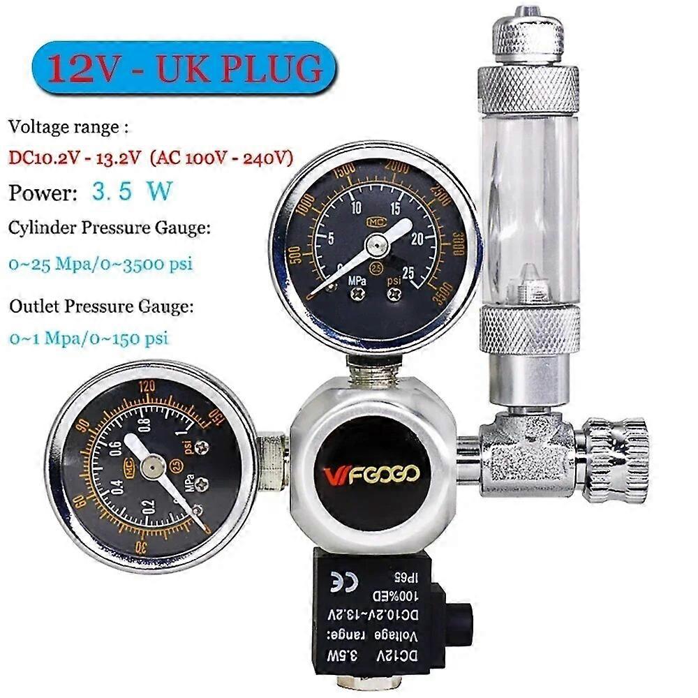 Aquarium CO2 Regulator 12V DC Solenoid with Big Dual Pressure Gauges Bubble Counter with Check Valve Carbon Dioxide Regulator