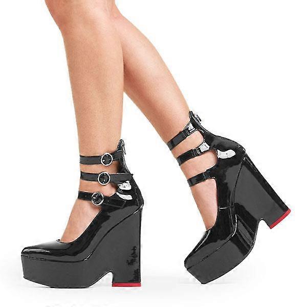 Lamoda Systematic Chunky Platform Heels - LMF 5225 - BlackPAT - UK8