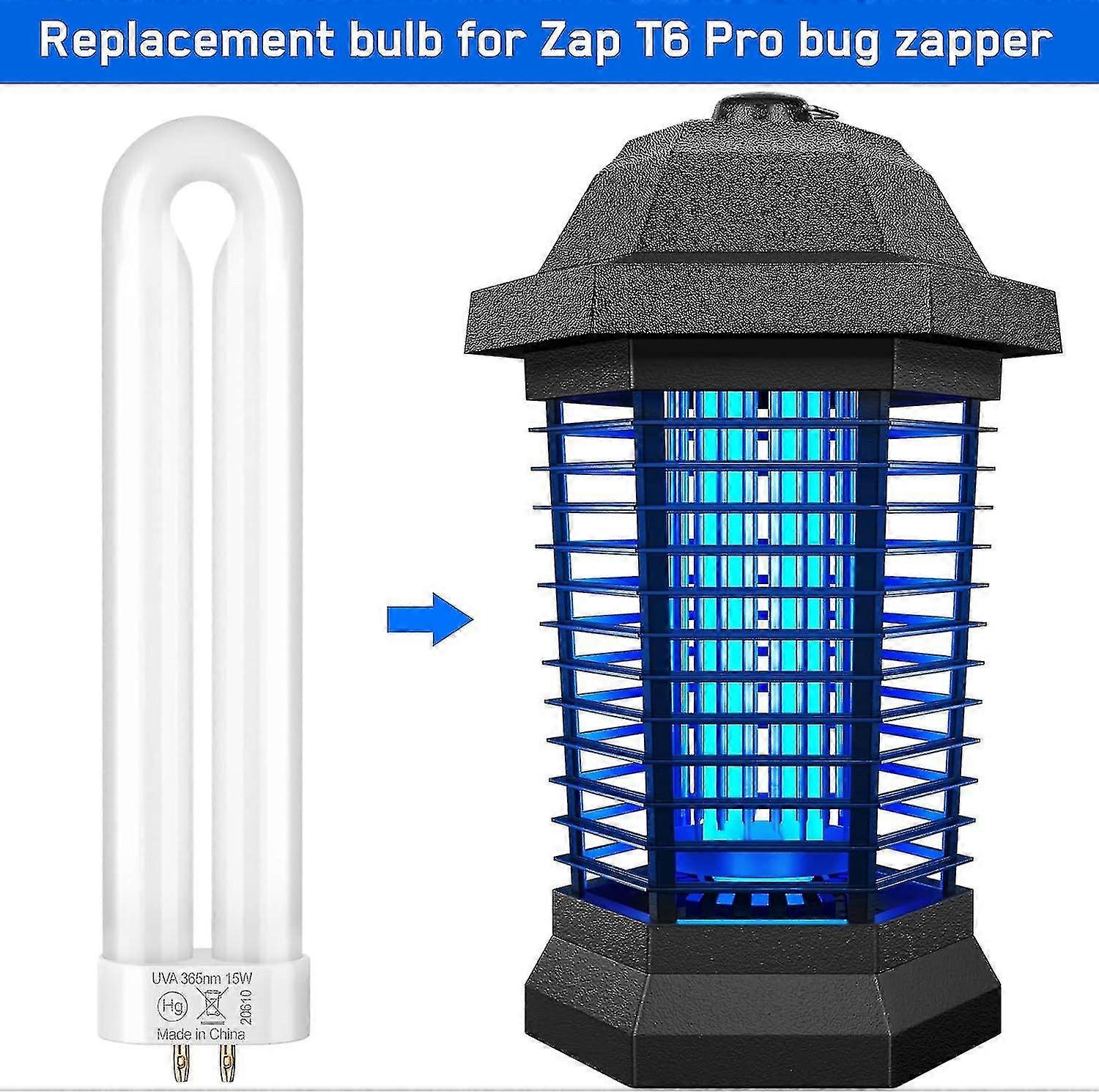 T6, T8, T9 Bug Zapper Ampoule de remplacement, 15w, base à 4 broches, ampoule en tube en U