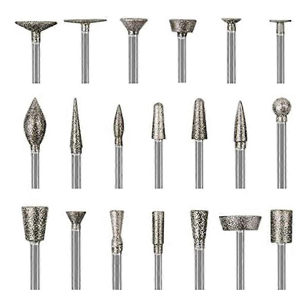 Stone Carving Set Diamond Burr Bits,20PCS Polishing Kits Rotary Tools Accessories with 1/8" Shank For Carving