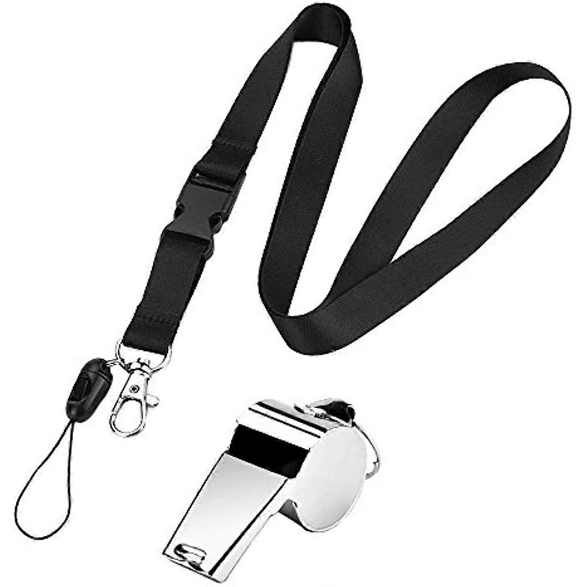 משרוקית ספורט מפלדת אל-חלד עם שרוך אבזם שחור ניתן להסרה