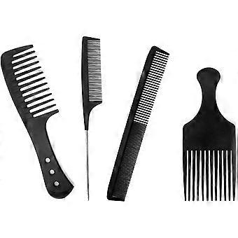 4 Pcs Combs Set Master Barber Comb Anti-static Carbon Fibre Heat Resistant Barber Hairdressing Comb Wide Tooth Comb Steel PinTail Comb Cutting Fine To