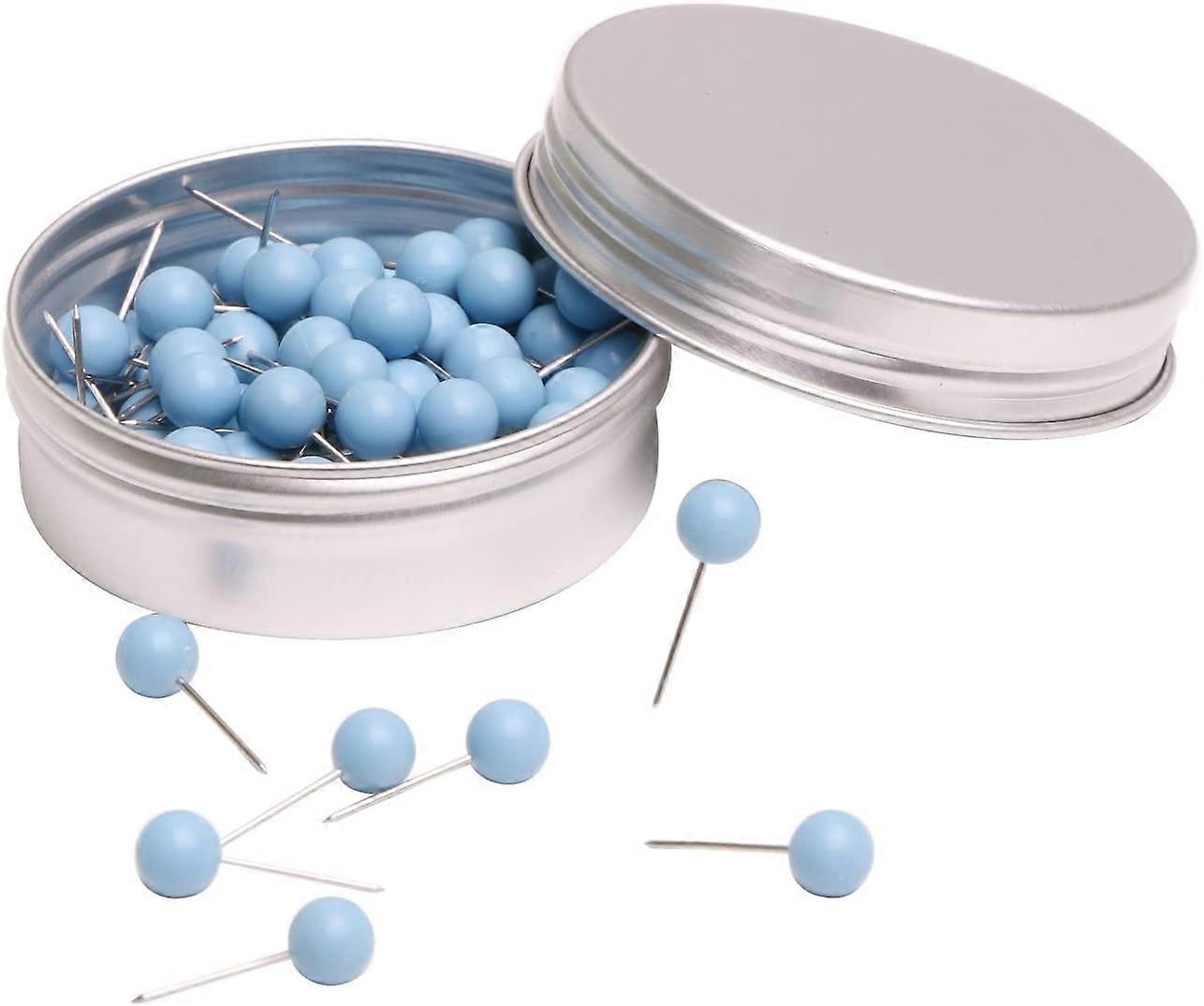 100PCS 1/4 Inch Small Round Head Map Tacks Pins for Home Office Bulletin Cork Board Use and DIY Craft Project (Light Blue)
