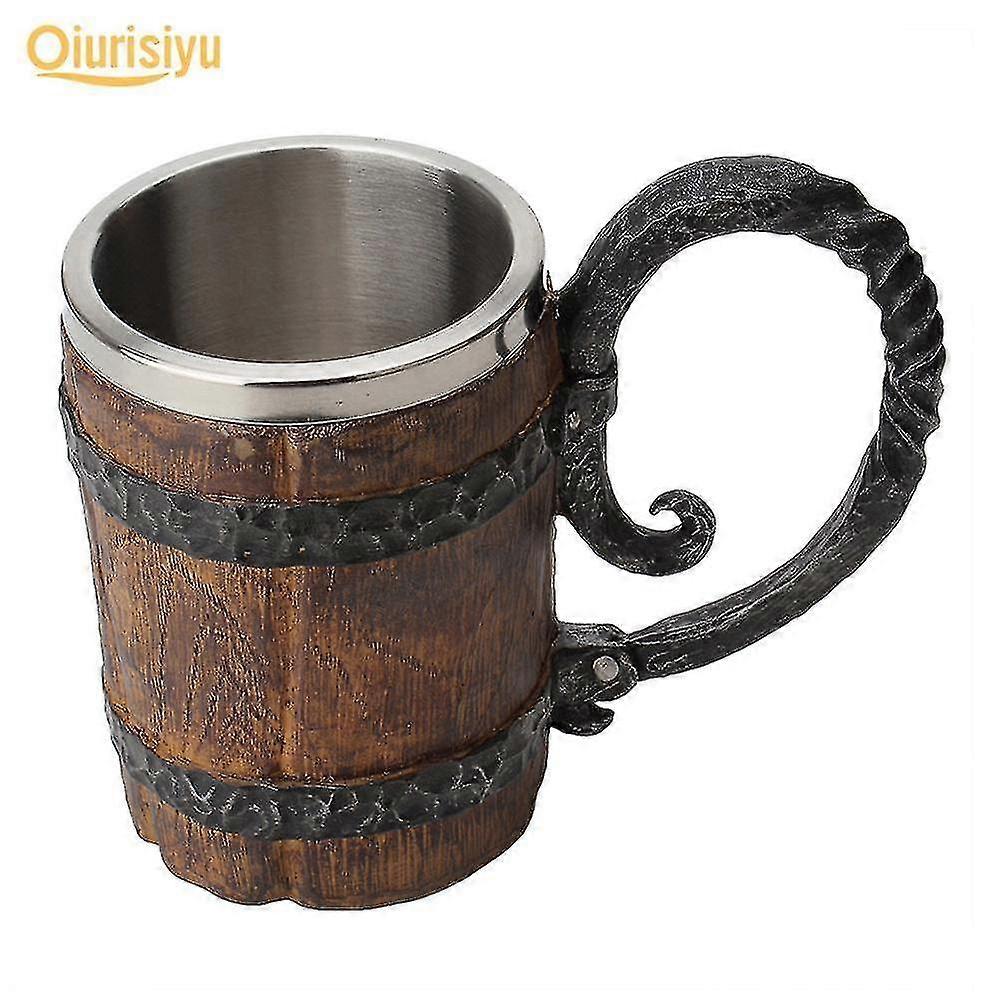 550ml Simulation Wooden Barrel Double Layer Beer Mug
