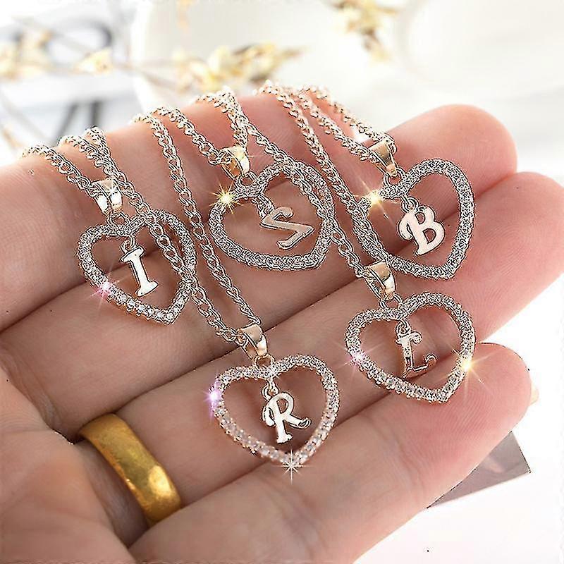 Name Initials Heart Pendant Necklace,26 Letter Love Pendant Necklace