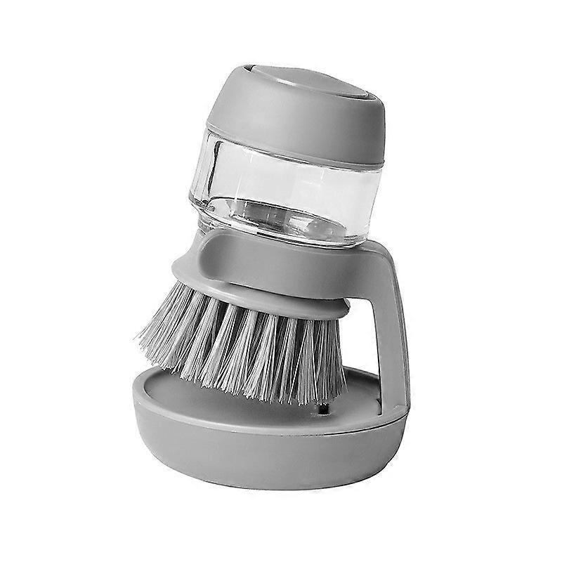 Gray Palm Scrub Dish Brush with Refillable Dishwashing Liquid Dispenser and Storage Holder