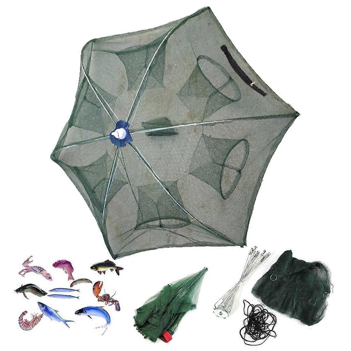 Foldable Crab Net Trap Cast Dip Cage Fishing Net for Fish Minnow Crawfish Shrimp Umbrella Design (Six Entrance)