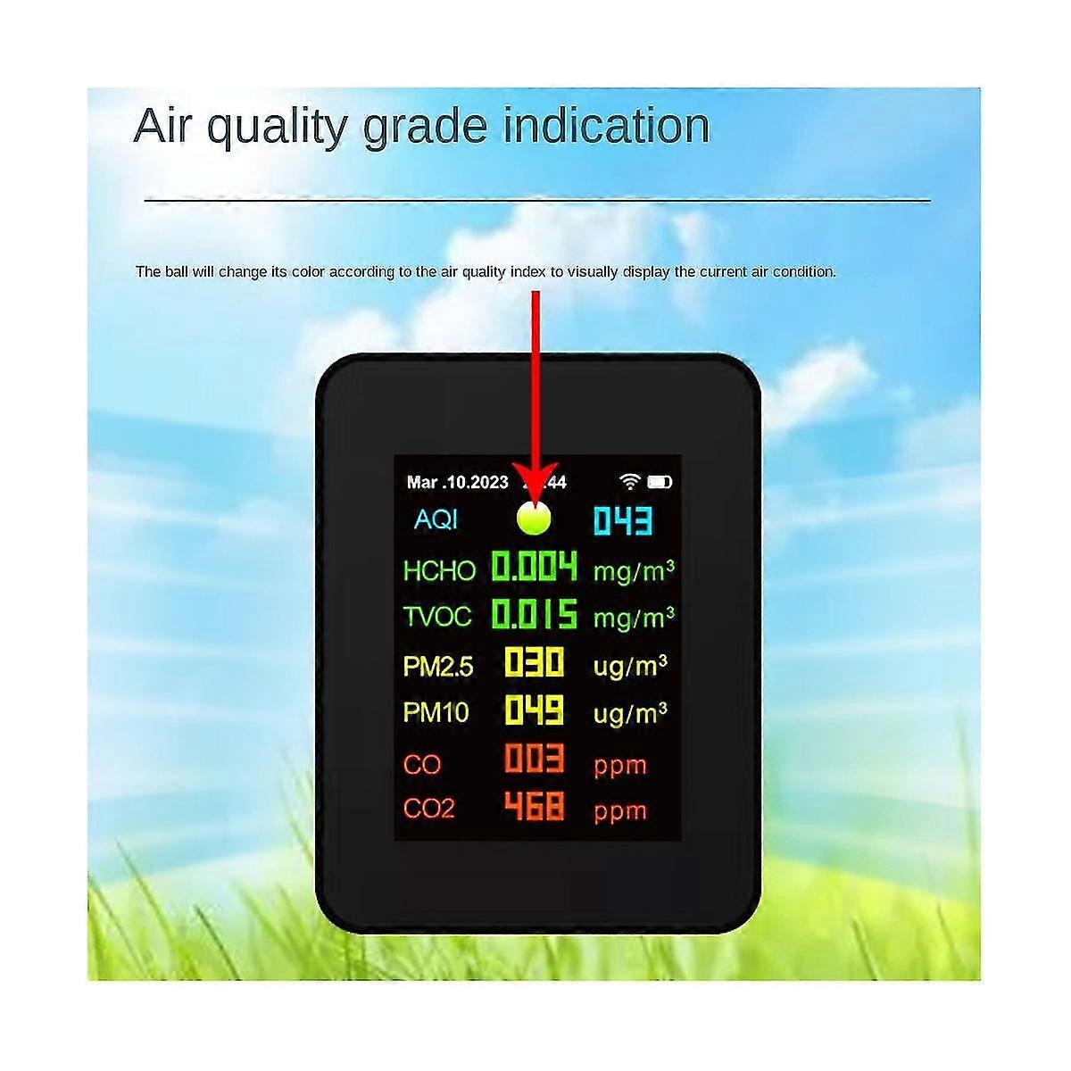 9 In 1 Digital Temperature Humidity Tester Pm2.5 Pm10 Hcho Tvoc Co Co2 Meter Wifi Lcd Infrared Sens