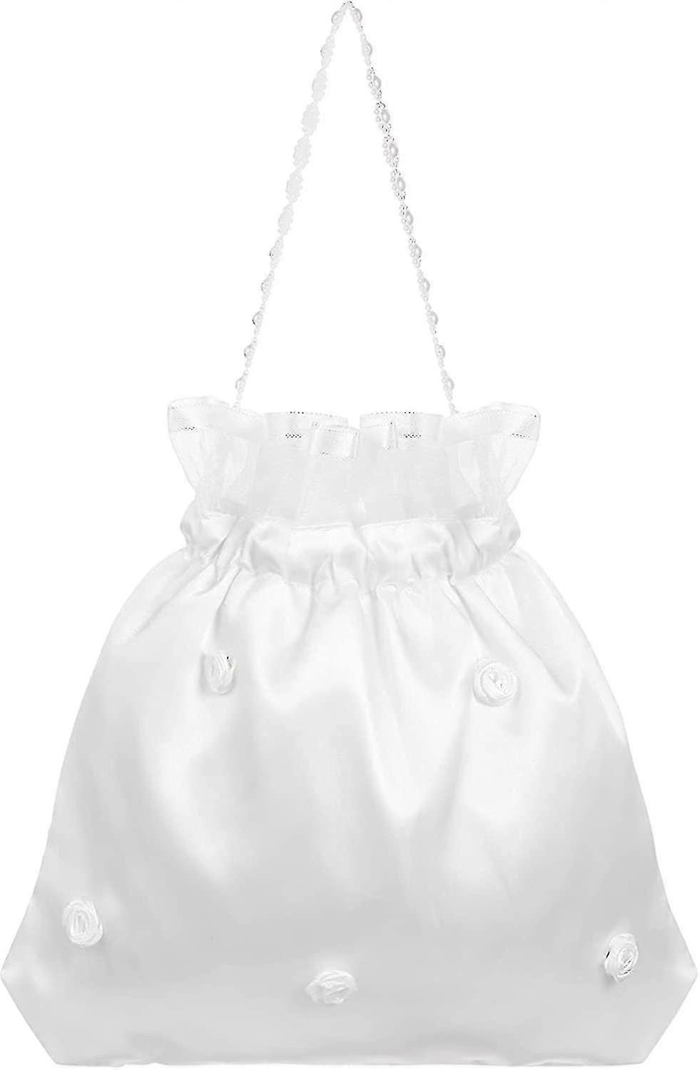 Bridal Bag White Satin Flower Tote