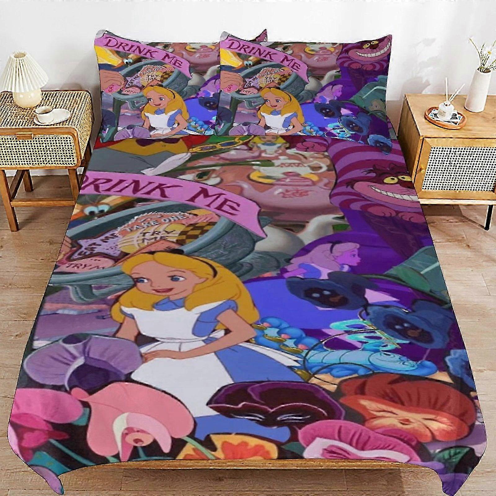 v2102 Lençóis Alice in WondenlandConjunto de cama de edredom de 3 peças Capa de colcha super macia com fronhas Funny Merch Movie Fans Gif (1 capa de edredom