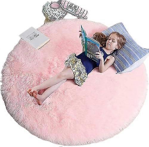 Chic Pink Fluffy Round Circle Rug, Versatile Multi-Purpose Carpet Delight for Girls