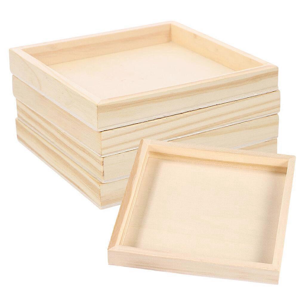 5Pcs Wooden Nested Serving Trays Square Shape Puzzle Toy Trays Practical Blocks Storage Trays