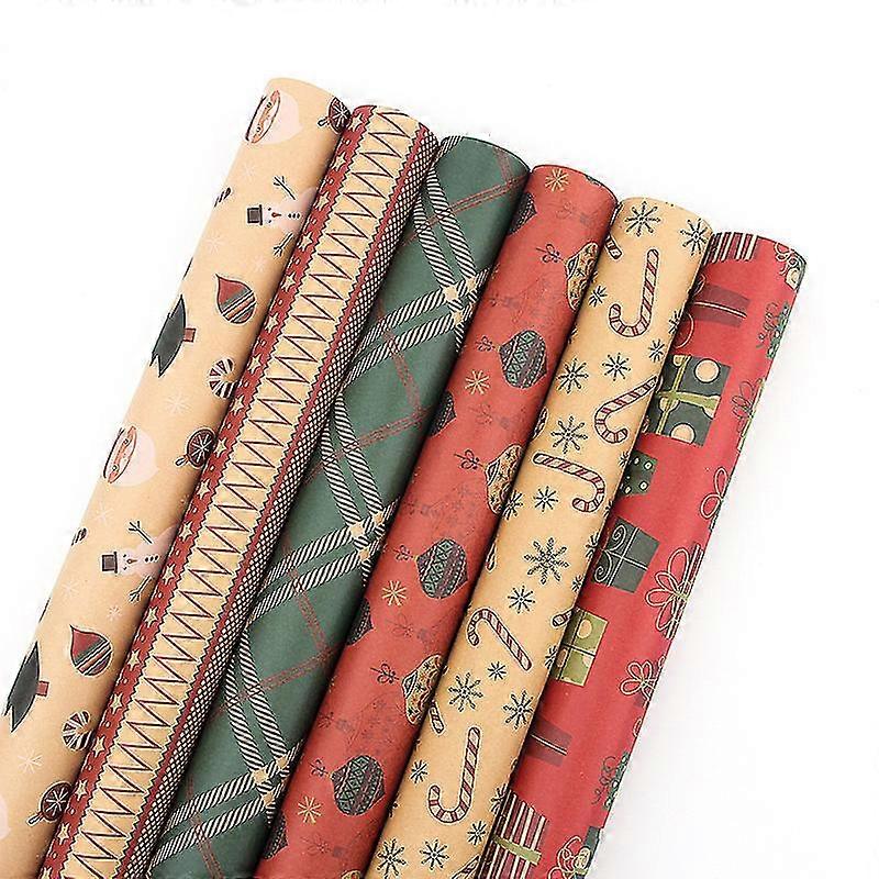 6 rullar julomslagspapper, kraftpapper