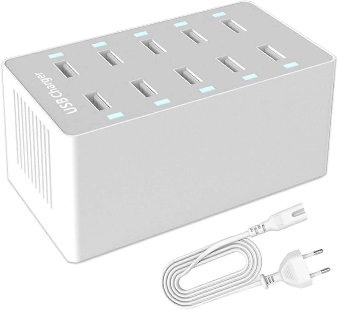 USB Charging Station, 50W 10-Port USB Charger Hub, Multi-Port USB Charger with Smart Detect