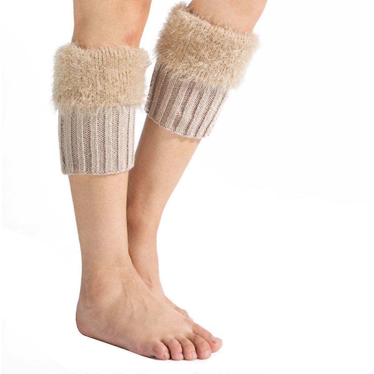 Women Faux Fur Boot Cuff Short Furry Leg Warmers Girls Knitted Boot Socks