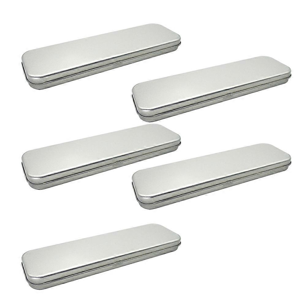 5pcs Pencil Case Iron Tinplate Frosted Single-layer Pencil Case Rectangular Metal Pen Box for Students (Silver