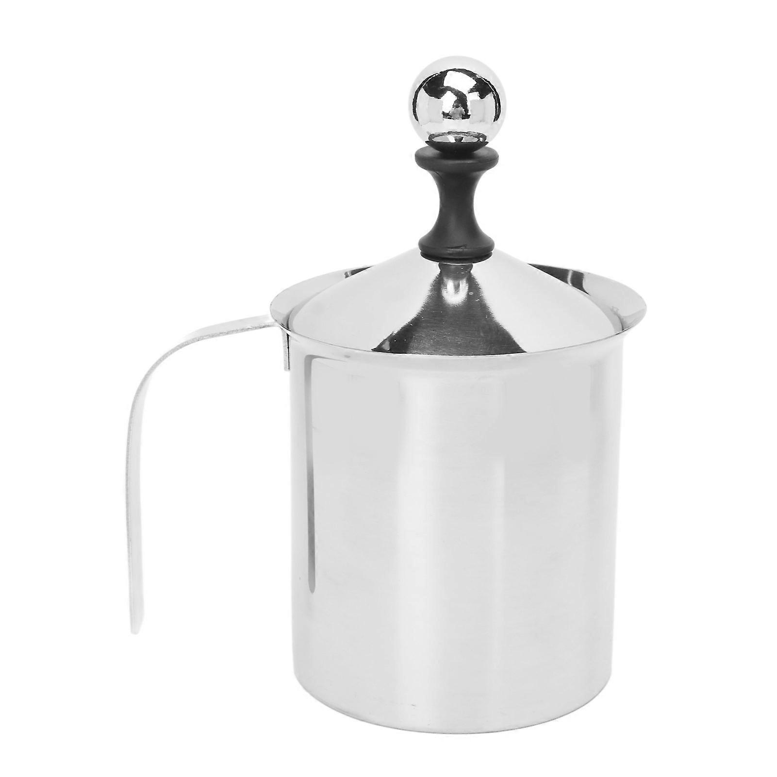 Manual Milk Frother 304 Stainless Steel Double Layer Brushed Process 800cc Capacity Wide Handle Coffee Frother