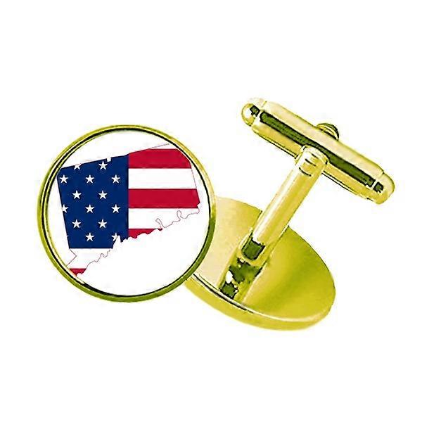 コネチックUSAマップスターズトライプフラグ形状スタッズ付きビジネスメタルカフスボタンゴールデン