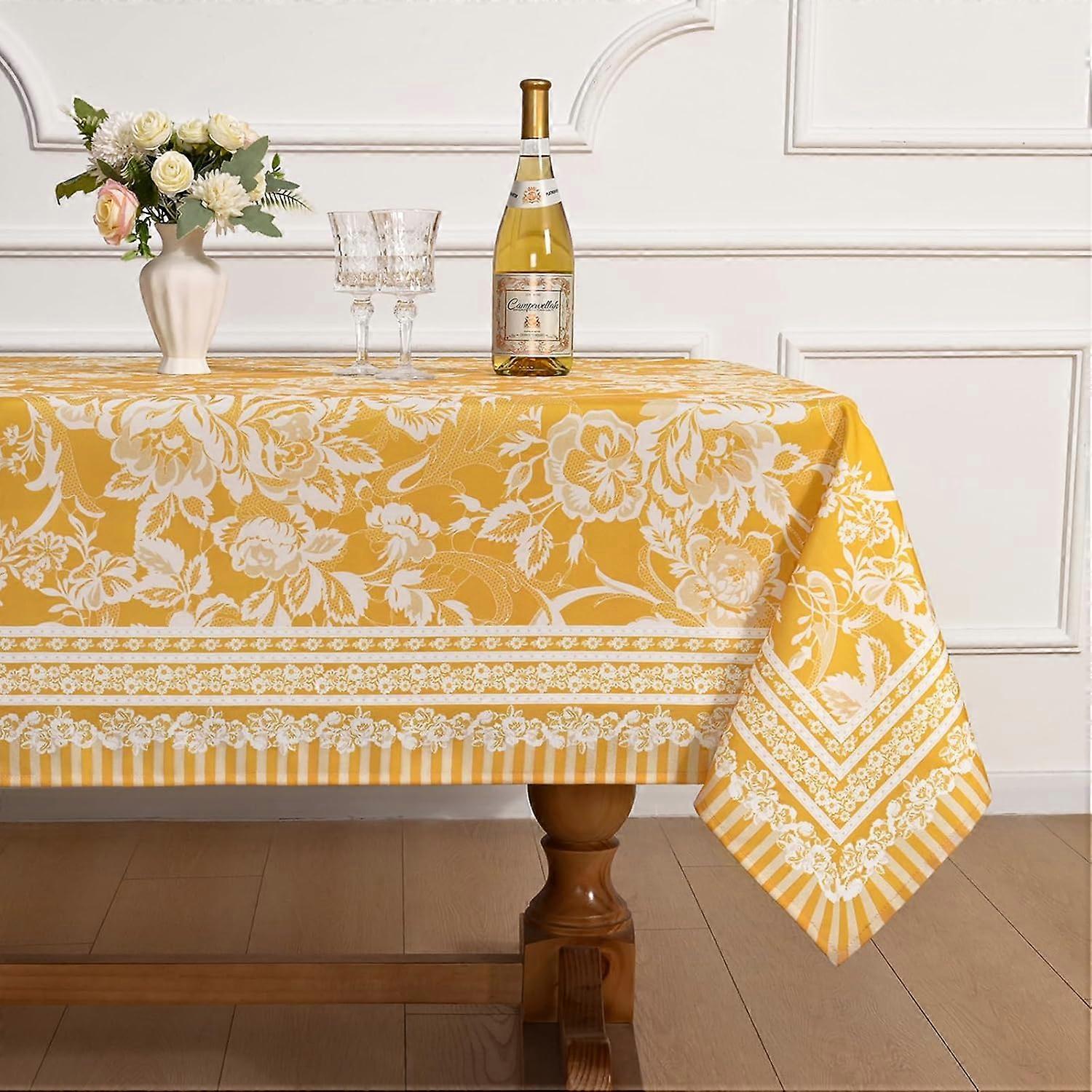 Table Cloth Rectangle Table 52x70, Spring Tablecloth Rectangular Waterproof, Floral Tablecloth for Indoor and Outdoor Table Decor Yellow