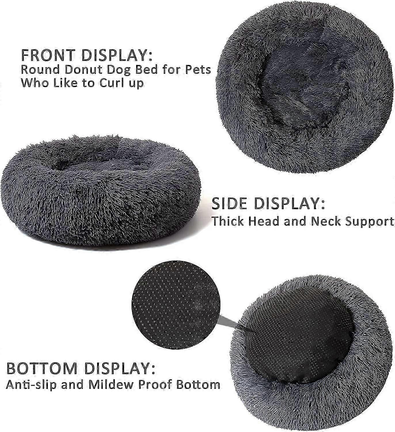 Rundes Haustierbett Doughnut-Form – Weiches Hundebett & Katzenbett, Wasserdicht, Hellgrau, 50 Cm