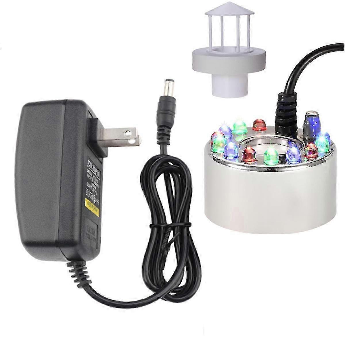 Ultrasonic Mist Maker, Splash Guard Float 12 LED Color Lights Mini Mister Water Tank Fog Machine US Plug