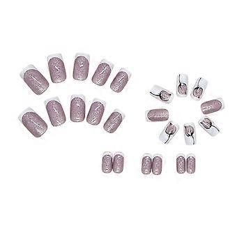 Purple Shiny Flower False Nails Polish-free Durable Use Nail Manicure Set  Jelly Glue Model