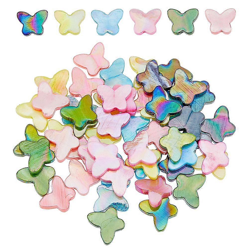 1Box 60Pcs 6 Colors Natural Freshwater Shell Beads AB Color Plated Dyed Butterfly Mixed Color 10~11x12.5~13.5x3mm Hole: 0.7mm 10pcs/color