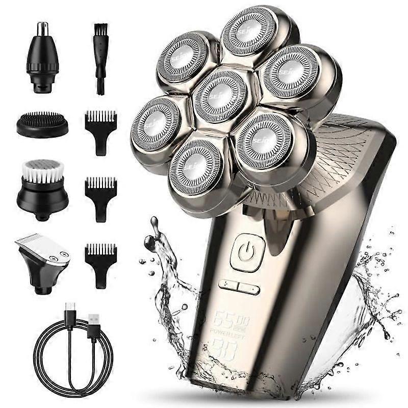 SEJOY 5 in 1 Cordless Electric Shaver for Men - Bald Heads Beard Trimmer Hair Nose and Ears - Brown