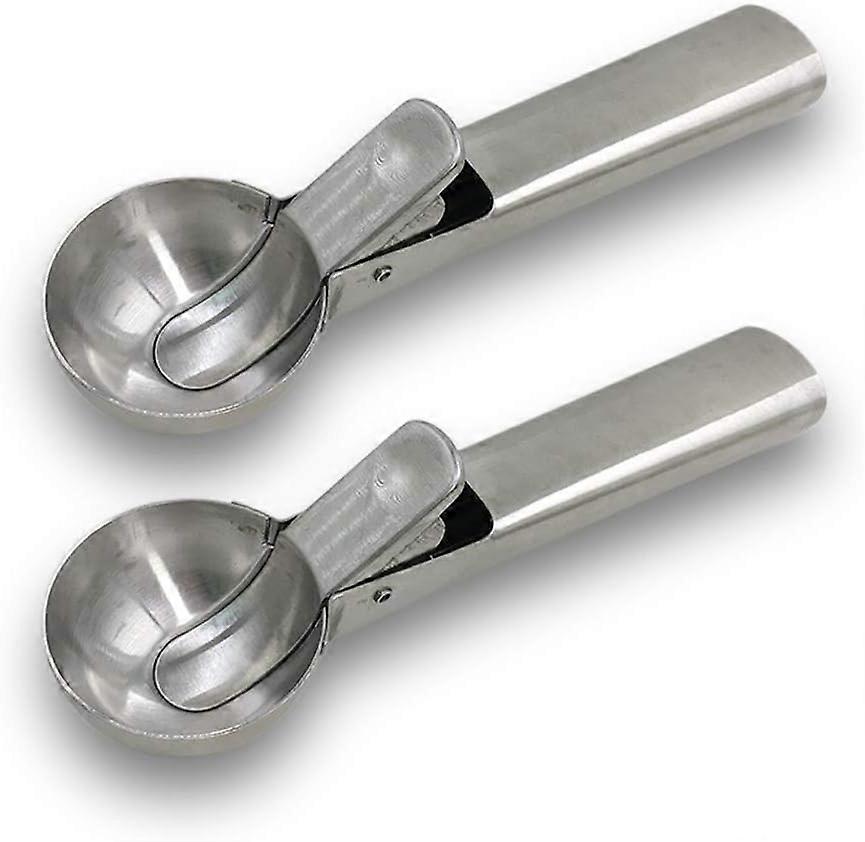 Solid Stainless Steel Ice Cream Scoop, 2 Packs Ice Cream Scoop with Easy Trigger, Fruit Dipper, Watermelon Scoop