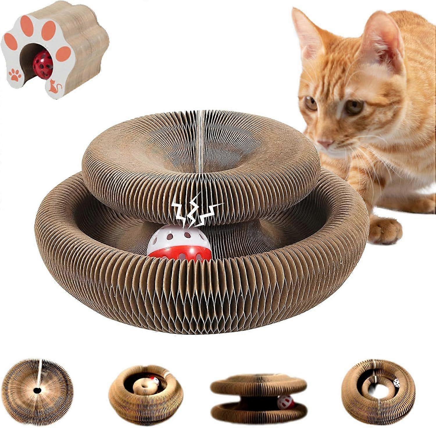 Cat Toy, Magic Organ Cat Scratch Board Compact Cat Accordion Toy, Cardboard Cat Toys, Interactive Scratch Pad Cat Toy with Toy Bell Ball