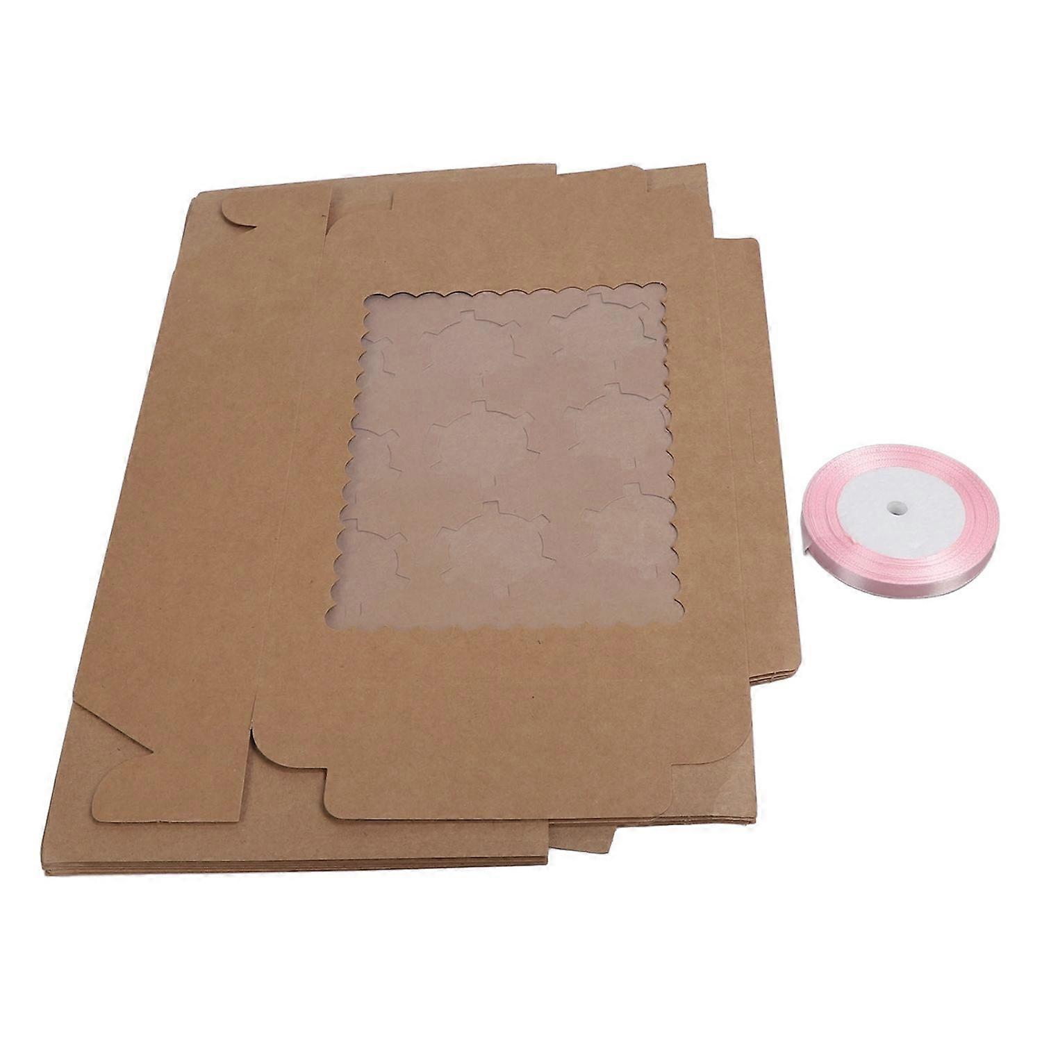 6PCS Set Cupcake Container 12 Löcher Cardbord Bäckerei Gebäck Träger Box mit Transparent Fenster Kraft