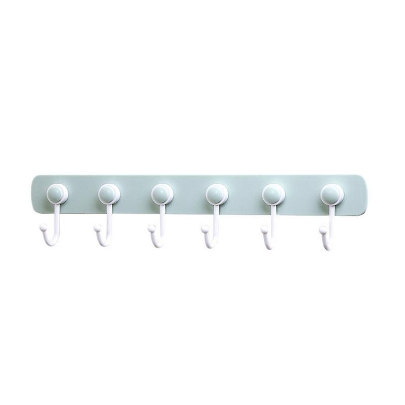 Solid Color Seamless 6 Heads Kitchen Wall Hook Door No Trace Solid Sticky Hook Multi-Purpose Hooks, Green, 9 * 40cm