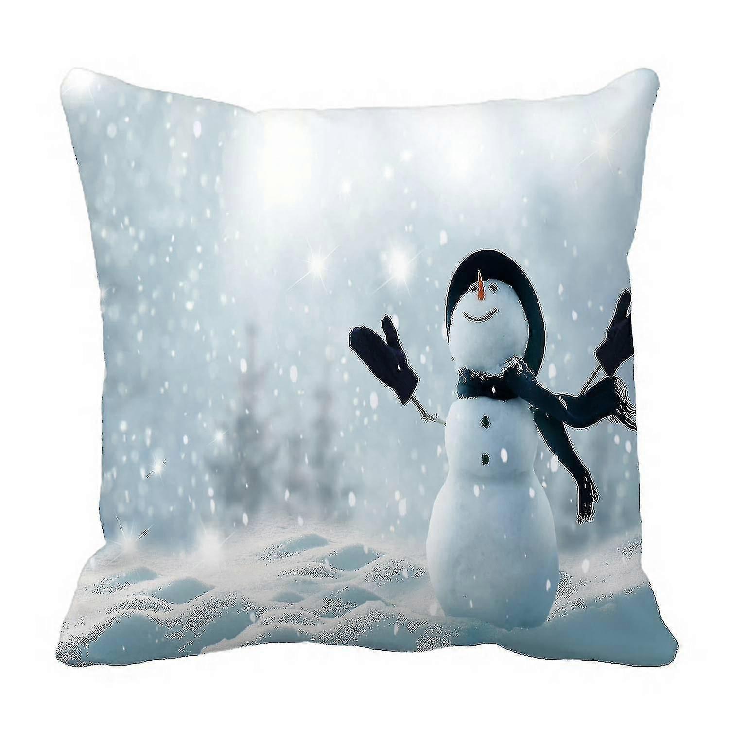 Merry Christmas Snowman Landscape Pillow Case