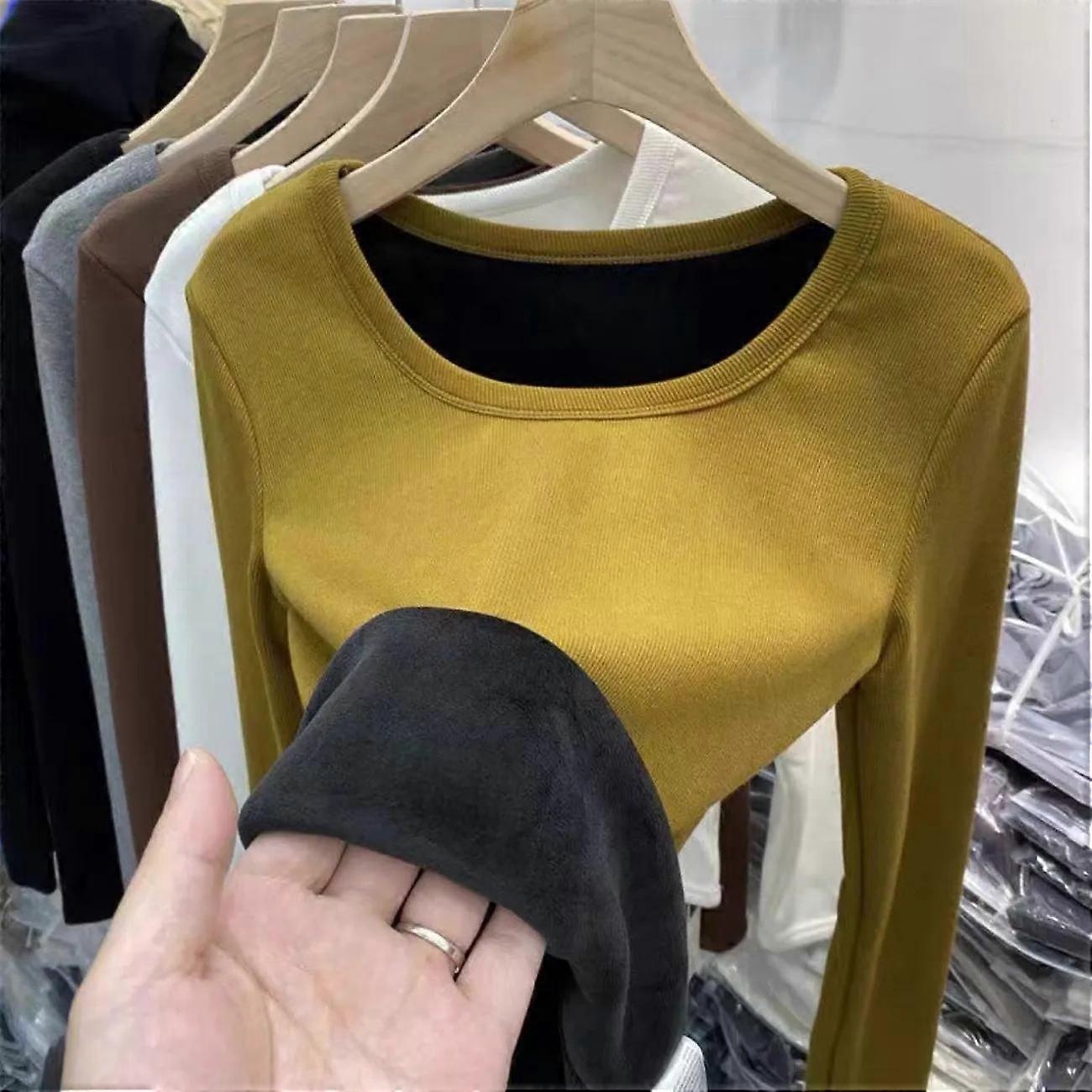 Zimowa bielizna termiczna damska plus polar wewnątrz z dopasowaną koszulą na dole z okrągłym dekoltem i długim rękawem Top