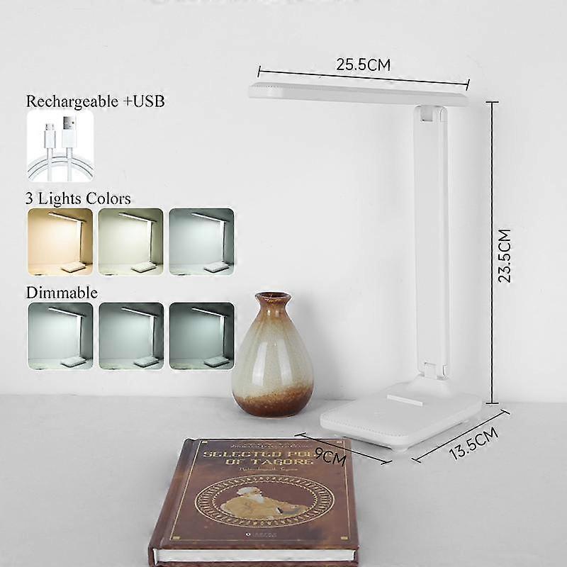 CANMEIJIA LED Desk Table Lamp USB Stepless Dimming Rechargeable Foldable Student Reading Light Phone Holder Lamp USB Night Lamp