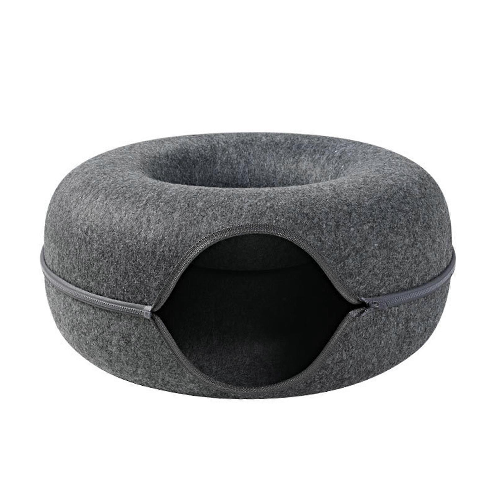 Thicken Felt Round Cat Bed Warm Soft Cat Tunnel Tube Small Pet Hideout Detachable Design Easy to Clean Large Capacity Dark gray