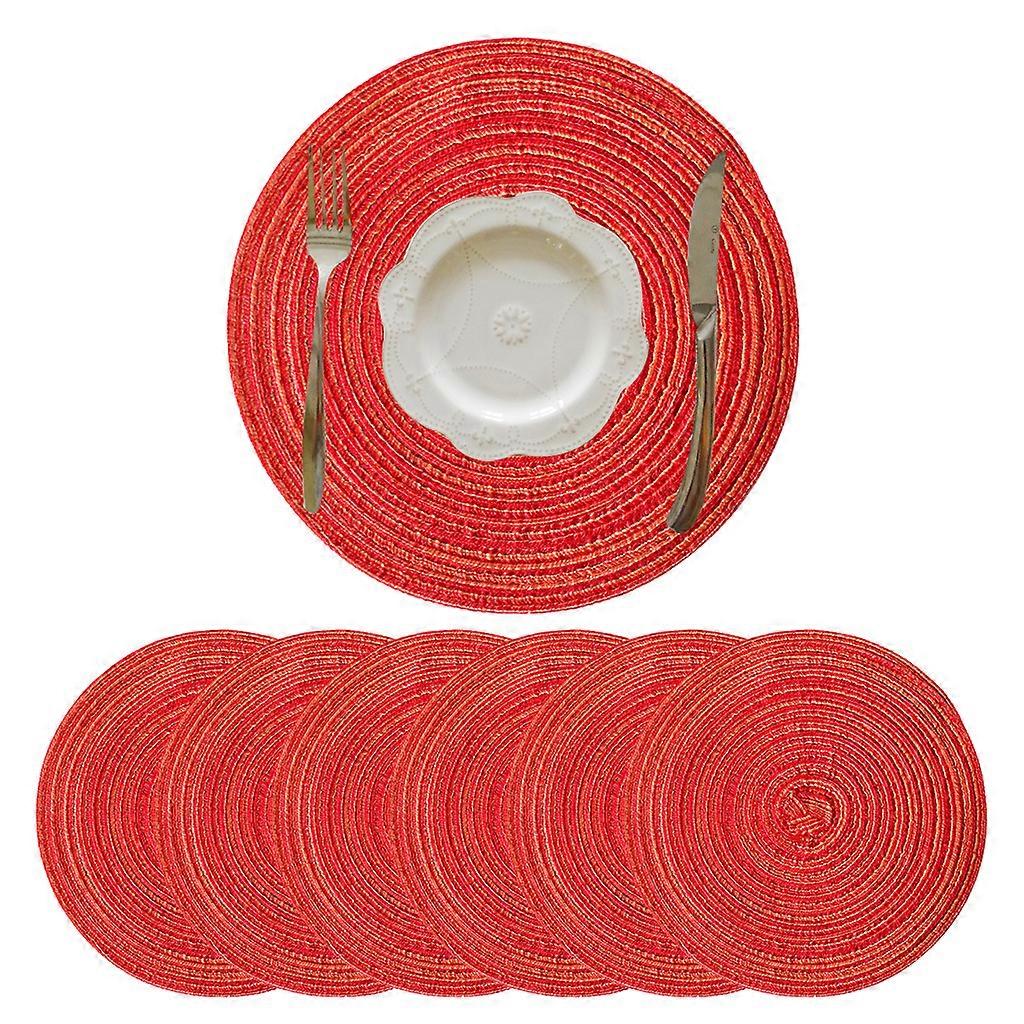 Set of 6 Washable Round Placemats for Kitchen Protect Table Surfaces High Practicability Tools Great Gift for Family  Red 36CM