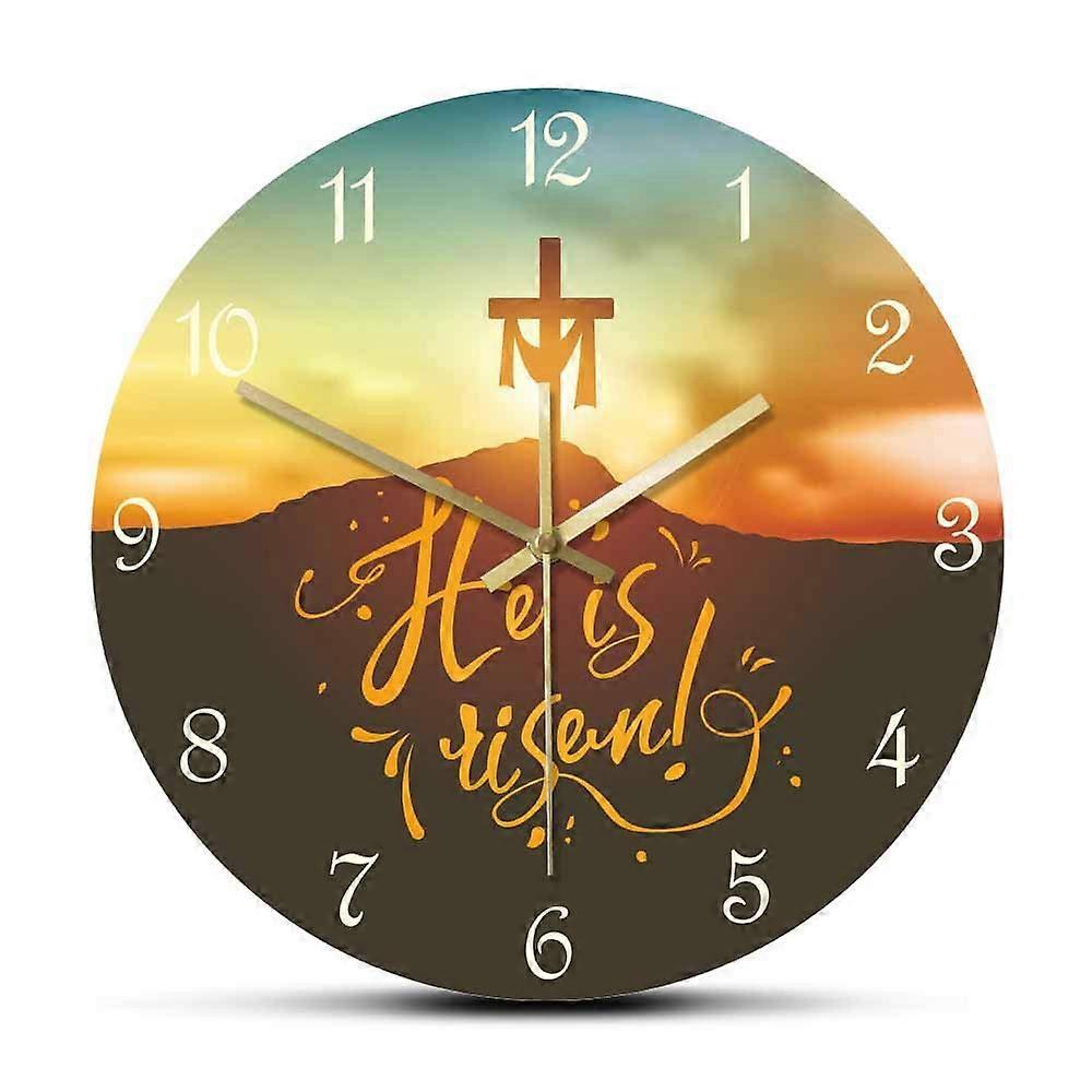 Silent Christian Wall Clock Easter Décor Cross Design 12"