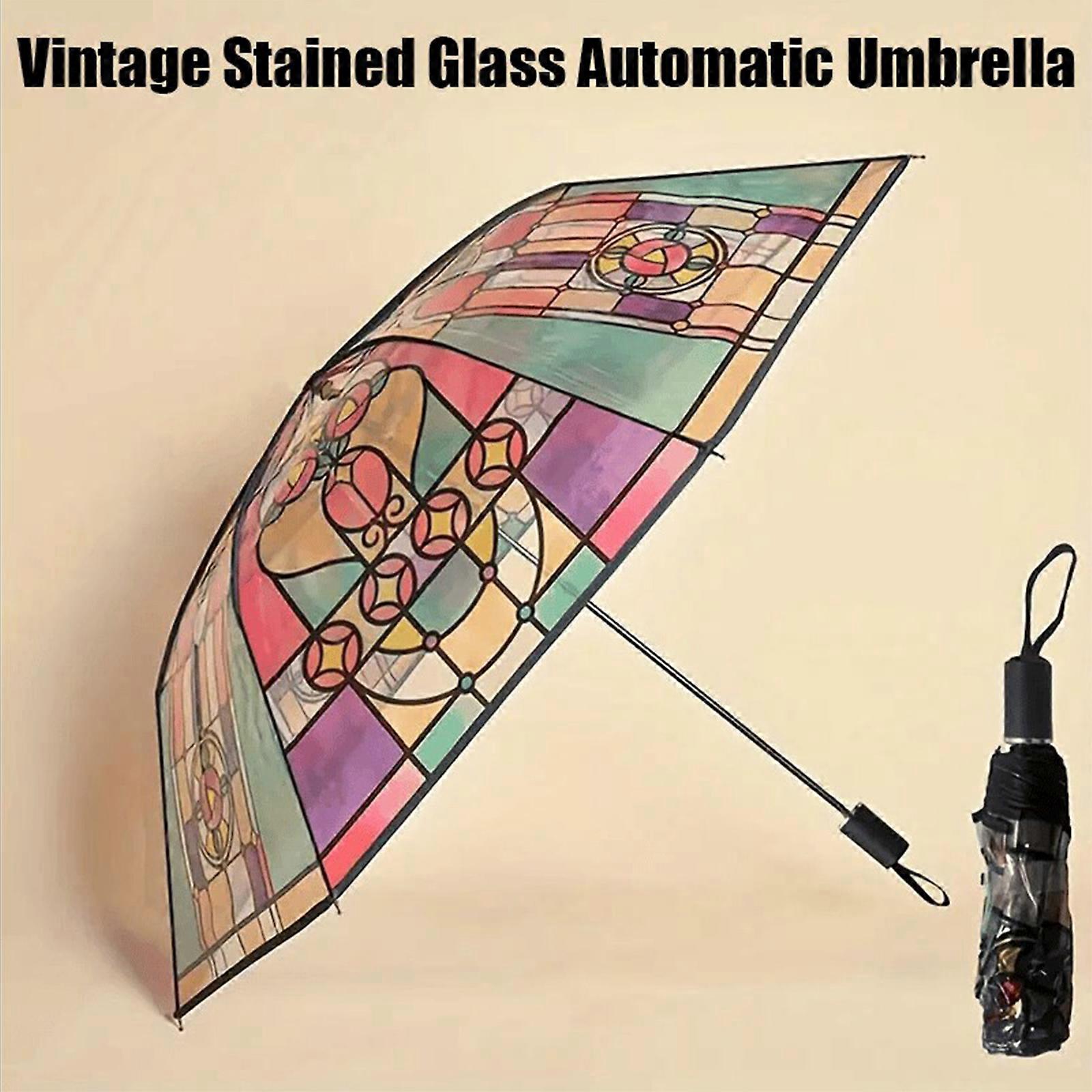 Parapluie ouvert automatique en vitrail rétro classique