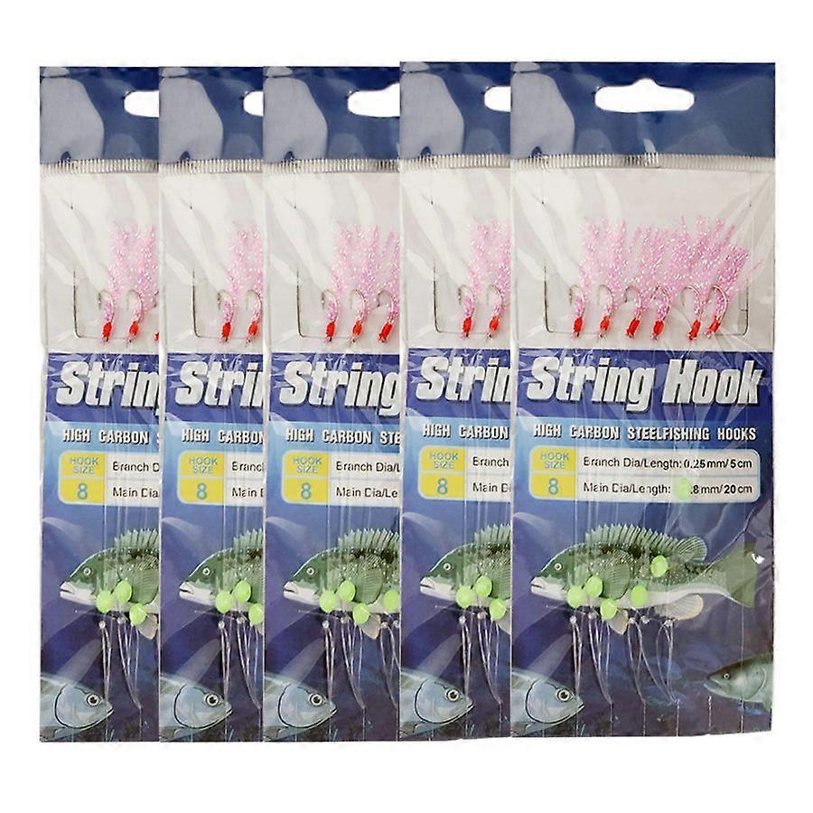 5Packs Fishing Rig With 6 Hooks Each 8# Rainbow Color Silk Thread For Freshwater Saltwater Fishing Trolling