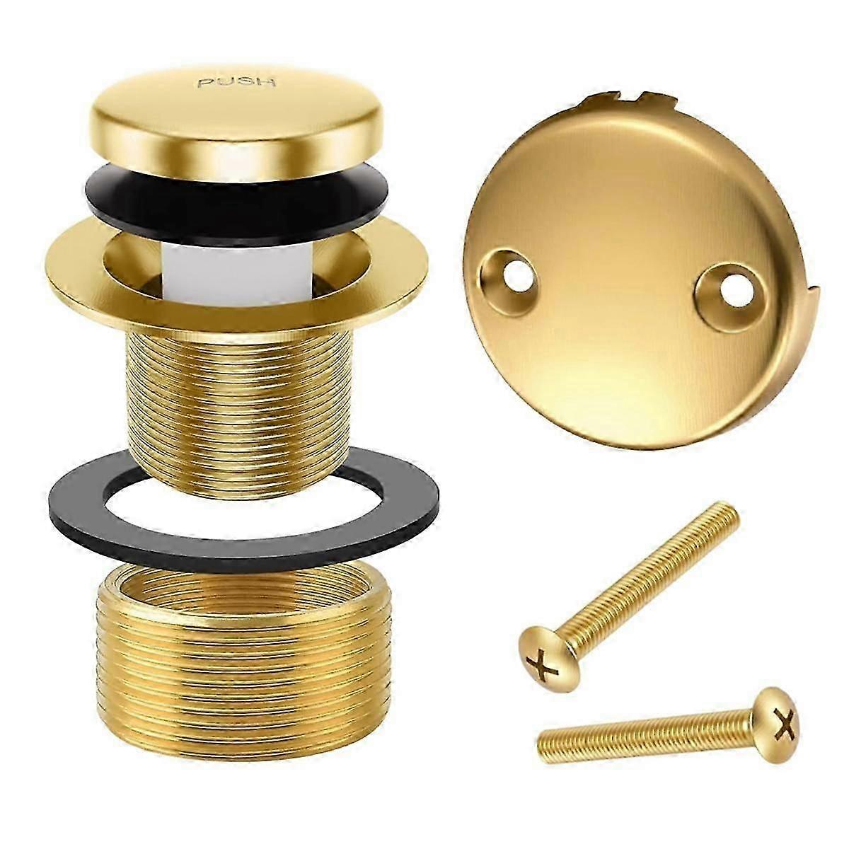 Gold Tub Drain Overflow Kit-Universal Bathtub Drain Replacement with 2Hole Overflow Faceplate Set,T