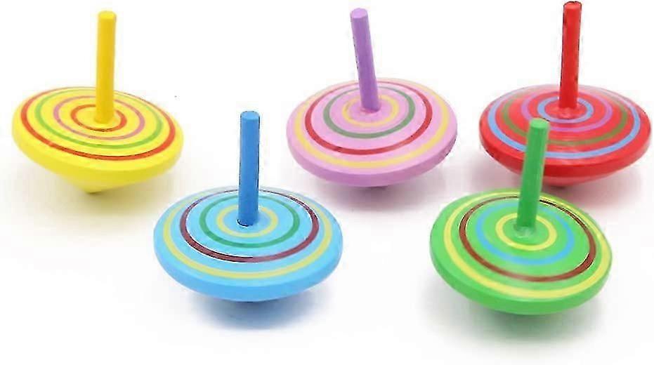 5 stykker træ spinning top legetøj træ fladt spinding gyroskoper legetøjTilfældig farve