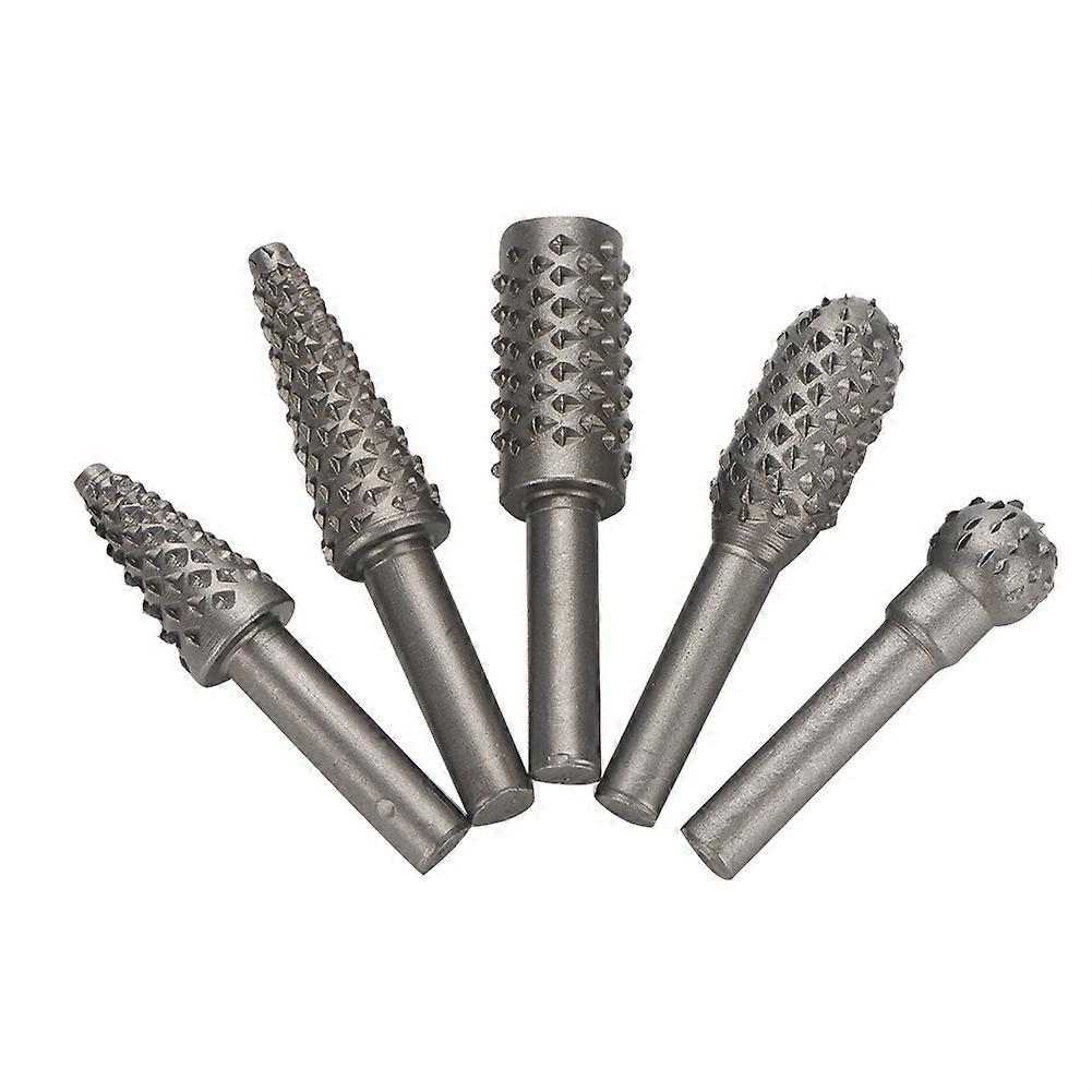 45# Steel Burrs Rotary Files Set for Woodworking Carving - 5 Pcs, 1/4in Shank Grinding Drill Bits