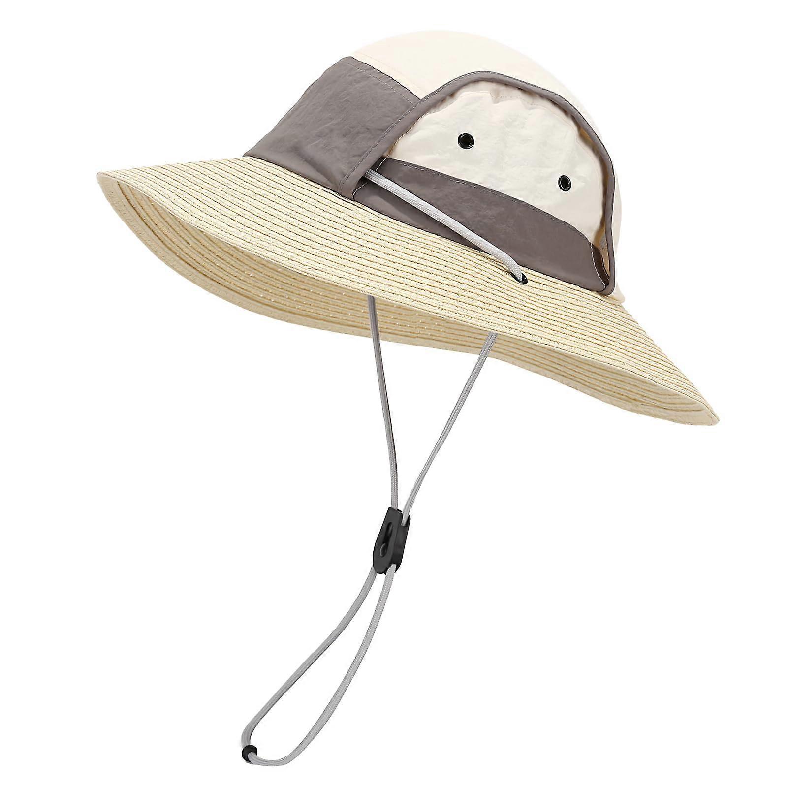 Wide Brim Safari Floppy Style Sun Straw Hat UPF 50+ Color Blocking Design for Men One Size