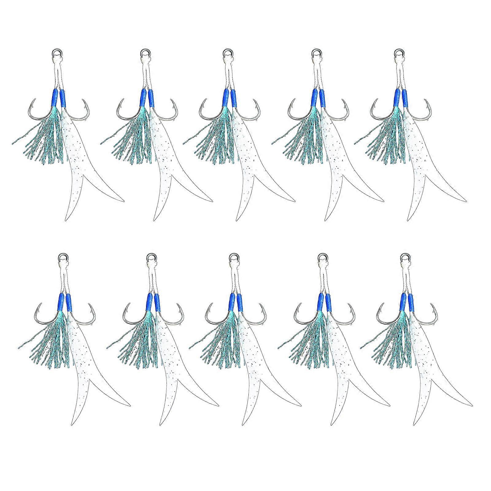 Double Fishing Assist Hook for Vertical Jigging Lures, 10Pcs Jigging Hook Slow Falling Jigs Fishing Hook Replacements White