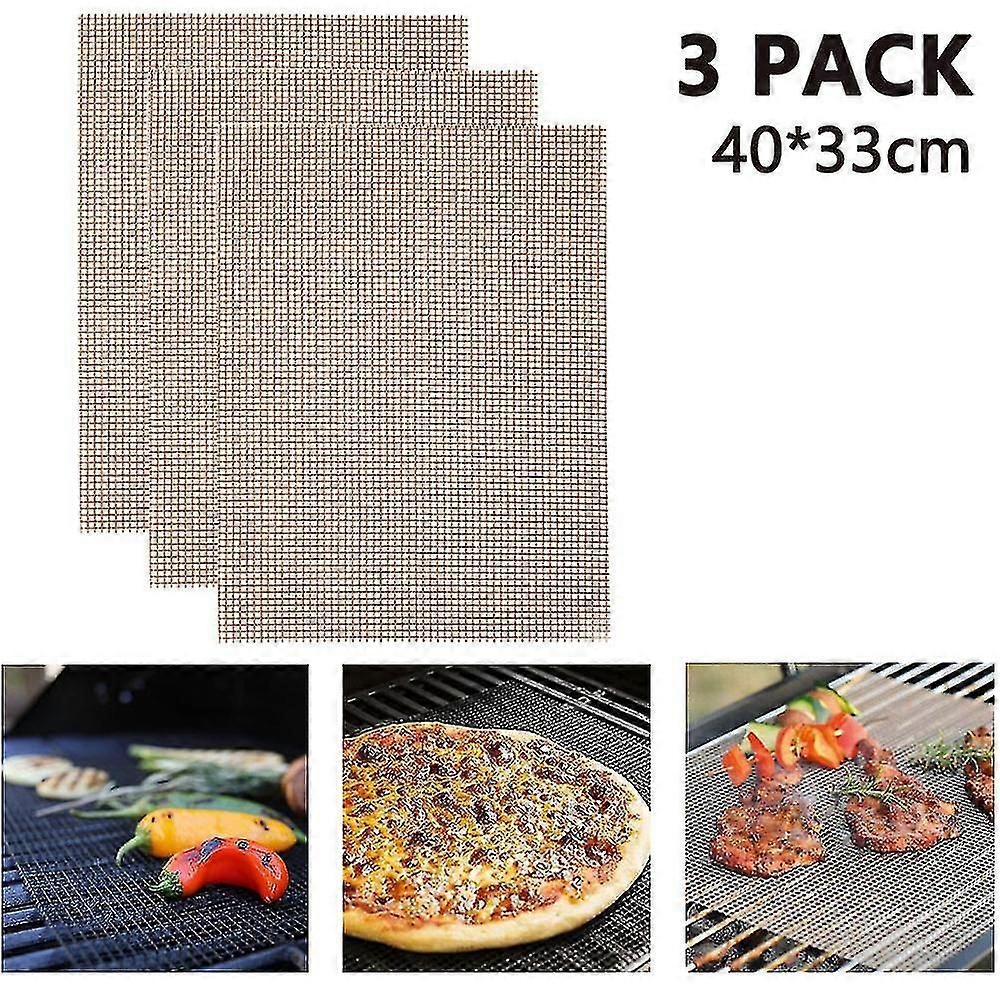 3pcs Bbq Grill Mesh Mat Non Stick Grill Sheet Liners Grilling Mats