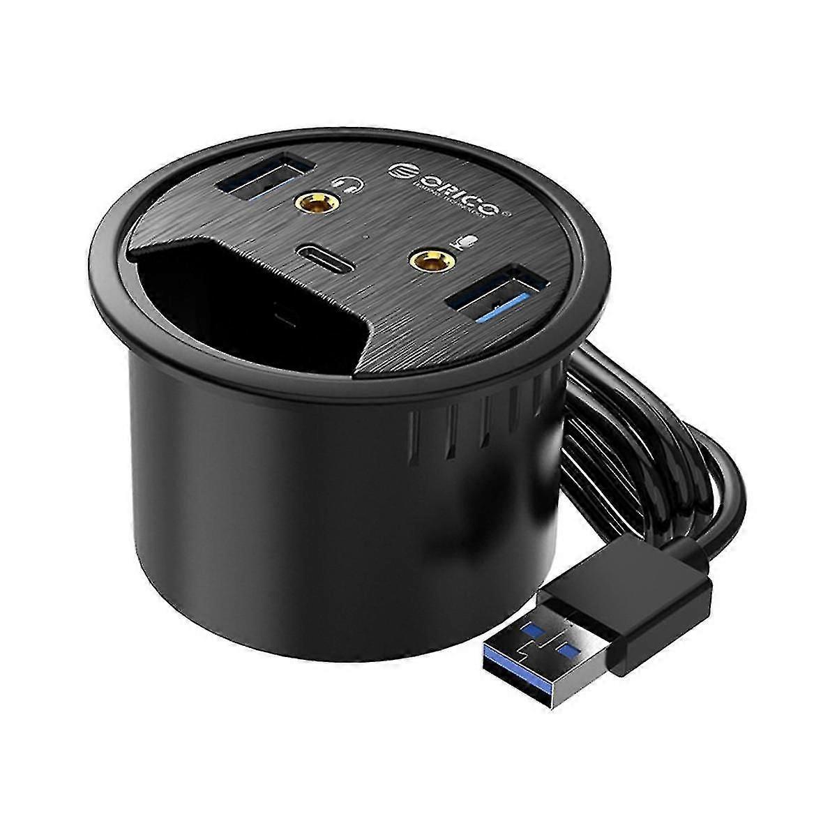 Desktop Grommet Usb 3.0 Hub Type C Headphone Microphone Adapter