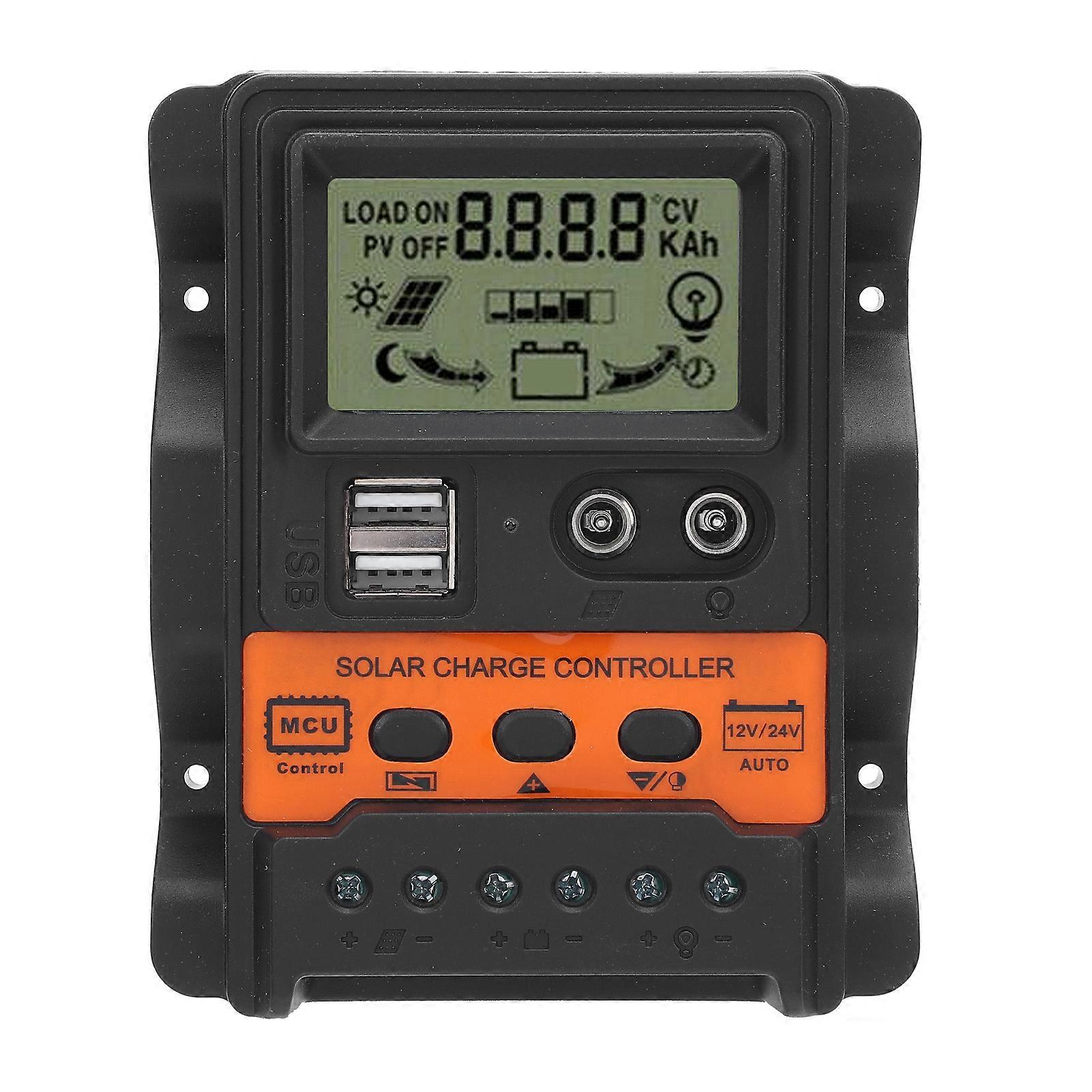 Solar Charge Controller with Dual USB Ports PWM 12V 24V Automatic Adaptation Solar Panel Regulator for Off Grid Systems 30A