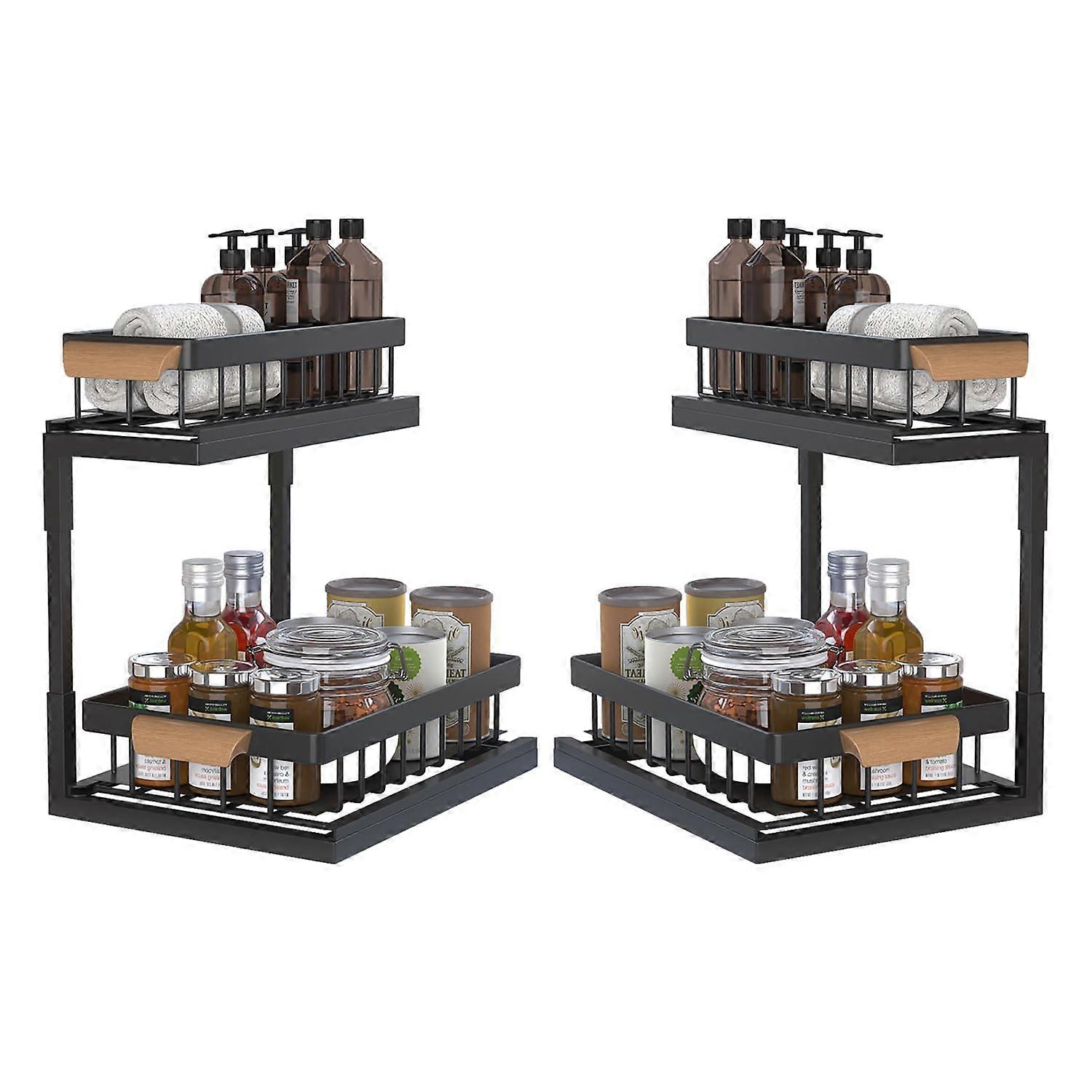2 Pack Under Sink Organizer and Storage Pull Out Cabinet Organizer Slide Out Sink Shelf Cabinet Storage Shelves for Kitchen